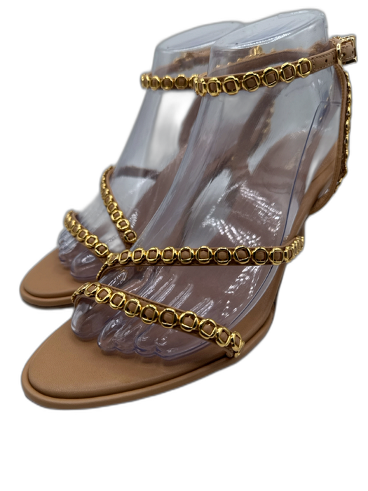 Larroude Shoe Size 8.5 Tan & Gold Leather Pointed Rounded Toe Strappy Sandals Tan & Gold / 8.5