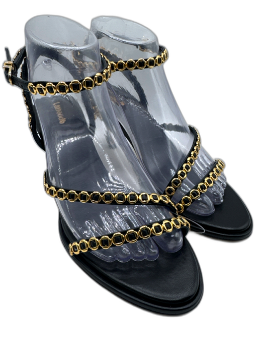 Larroude Shoe Size 8.5 Black & Gold Leather Pointed Rounded Toe Strappy Sandals Black & Gold / 8.5
