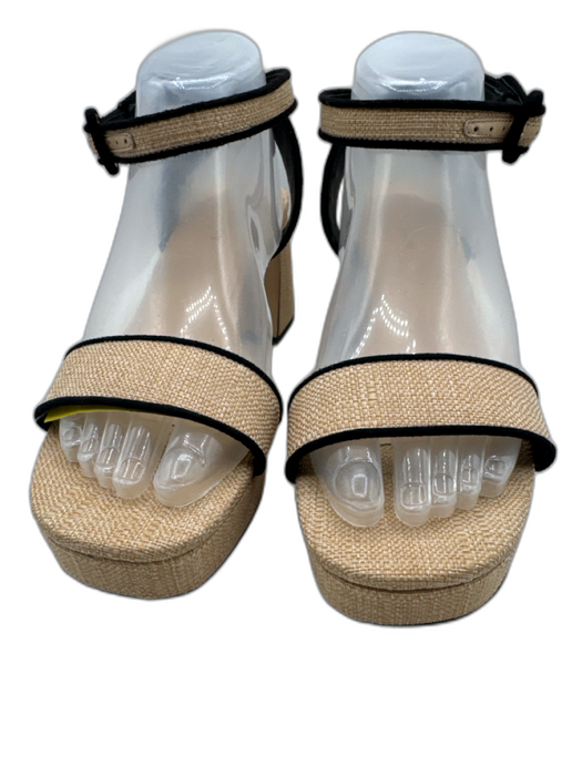 Larroude Shoe Size 8.5 Beige & Black Raffia Square Toe Platform Sandals Beige & Black / 8.5