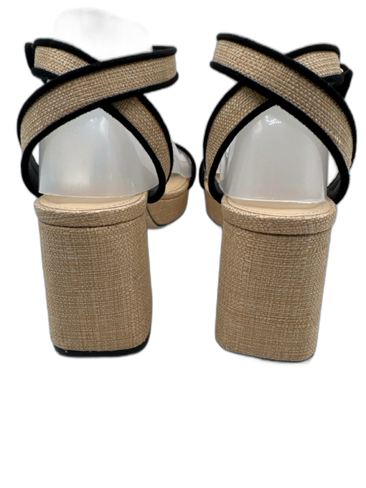 Larroude Shoe Size 8.5 Beige & Black Raffia Square Toe Platform Sandals Beige & Black / 8.5