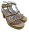 Larroude Shoe Size 8.5 Beige & Gold Raffia Square Toe Platform Sandals Beige & Gold / 8.5