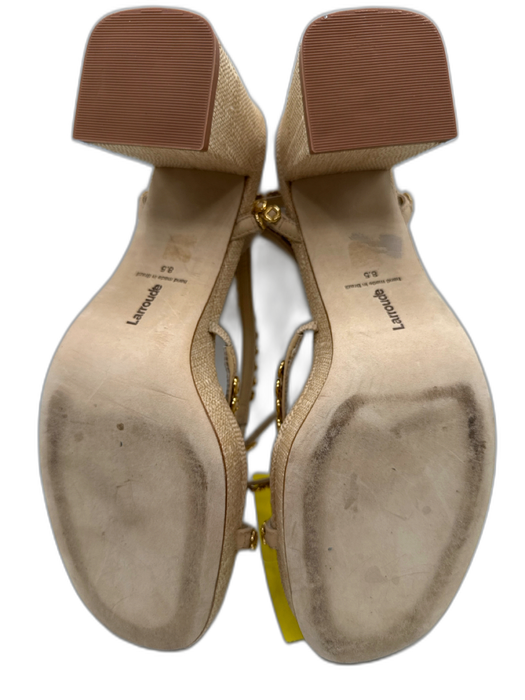 Larroude Shoe Size 8.5 Beige & Gold Raffia Square Toe Platform Sandals Beige & Gold / 8.5