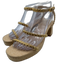 Larroude Shoe Size 8.5 Beige & Gold Raffia Square Toe Platform Sandals Beige & Gold / 8.5