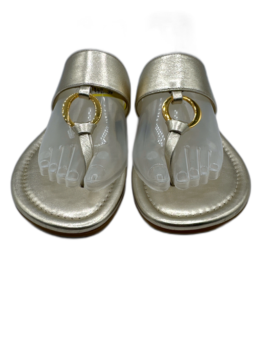 Odissi Shoe Size 39 Gold Leather Round Toe Gold Hardware Slide Thong Sandals Gold / 39