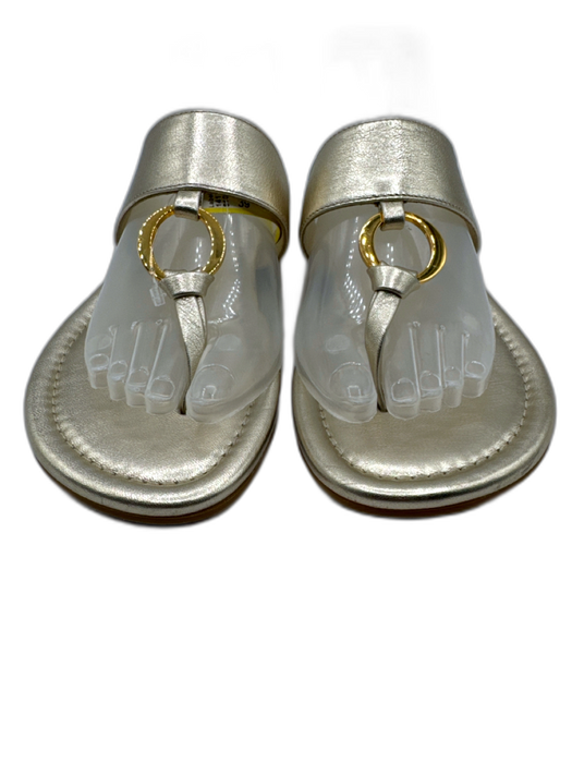 Odissi Shoe Size 39 Gold Leather Round Toe Gold Hardware Slide Thong Sandals Gold / 39