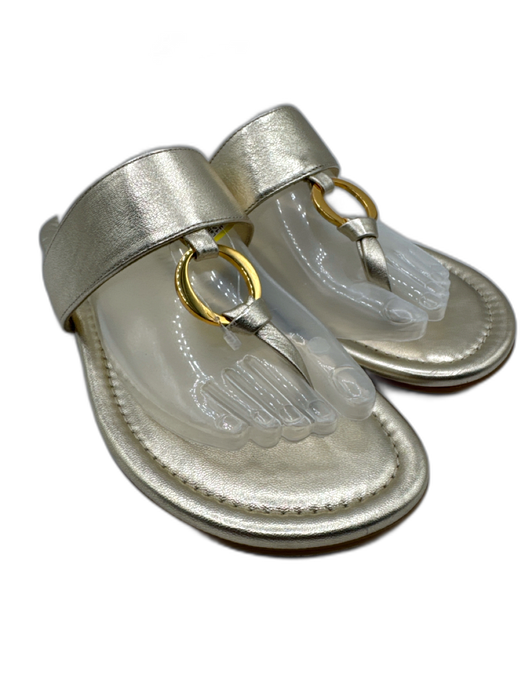 Odissi Shoe Size 39 Gold Leather Round Toe Gold Hardware Slide Thong Sandals Gold / 39