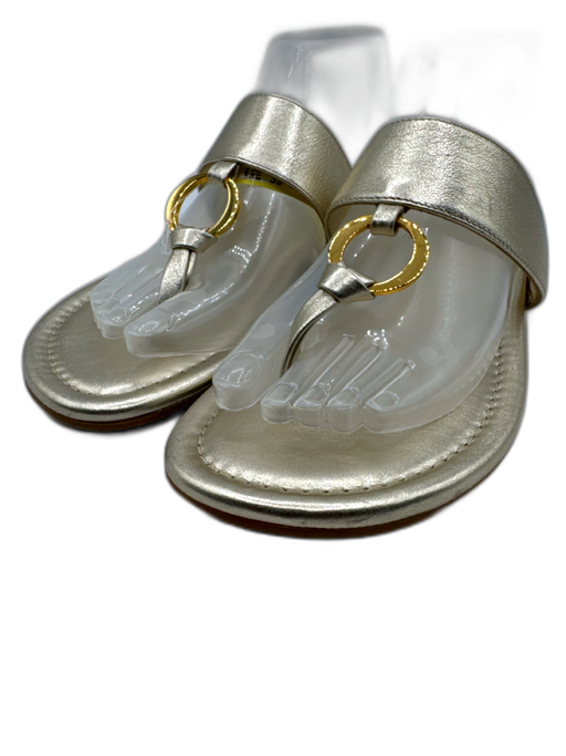 Odissi Shoe Size 39 Gold Leather Round Toe Gold Hardware Slide Thong Sandals Gold / 39