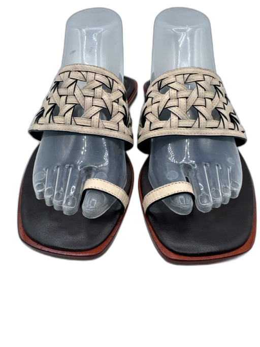 Tory Burch Shoe Size 9 Cream Leather Weave Strap Toe Strap Slide Sandals Cream / 9
