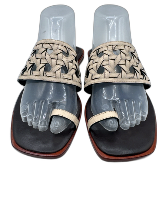 Tory Burch Shoe Size 9 Cream Leather Weave Strap Toe Strap Slide Sandals Cream / 9