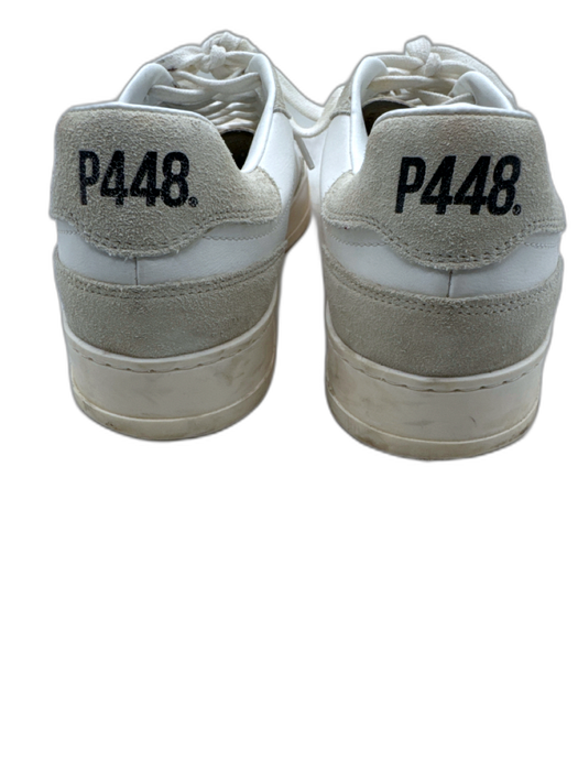 P448 Shoe Size 40 White & Gray Leather Color & Fabric Block Perforated Sneakers White & Gray / 40