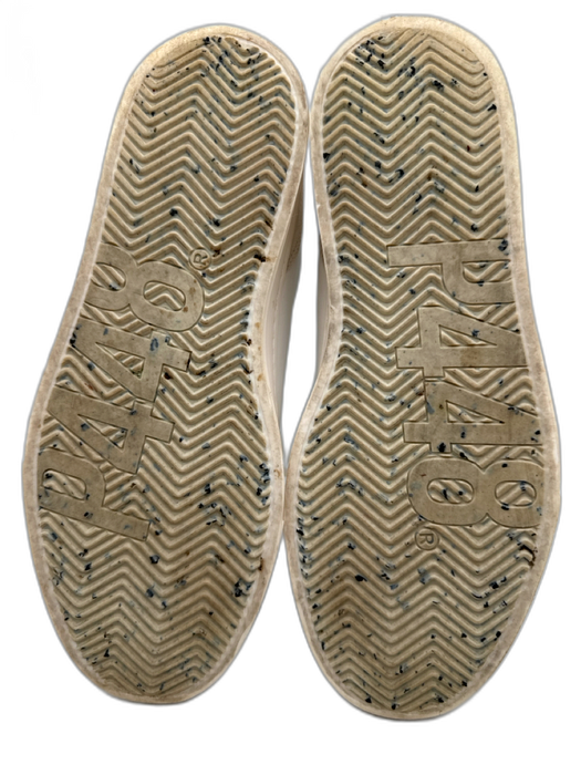 P448 Shoe Size 40 White & Gray Leather Color & Fabric Block Perforated Sneakers White & Gray / 40