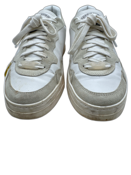 P448 Shoe Size 40 White & Gray Leather Color & Fabric Block Perforated Sneakers White & Gray / 40