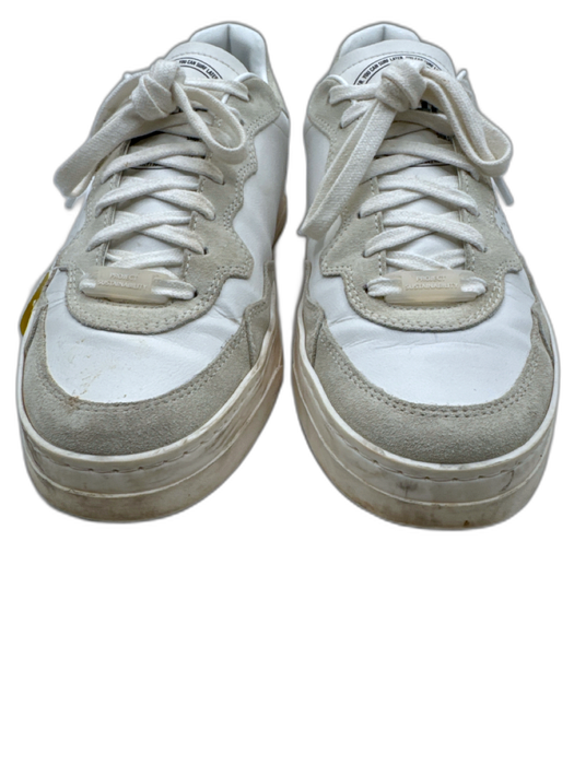 P448 Shoe Size 40 White & Gray Leather Color & Fabric Block Perforated Sneakers White & Gray / 40