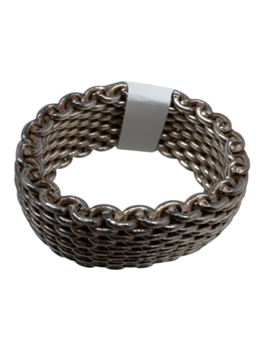 Tiffany & Co Silver Tone 925 Sterling Silver Mesh Chain Band Dustbag Inc. Ring Silver Tone