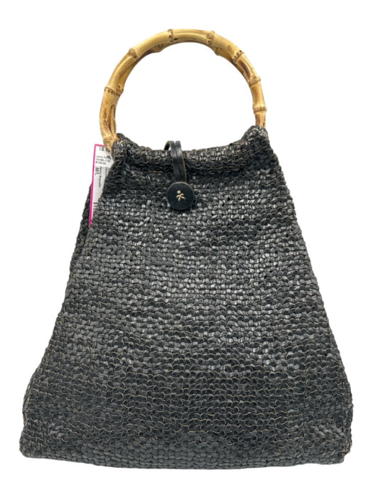 Henry Beguelin Black & Beige Leather Bamboo Handle Woven Toggle Bag Black & Beige / M/L