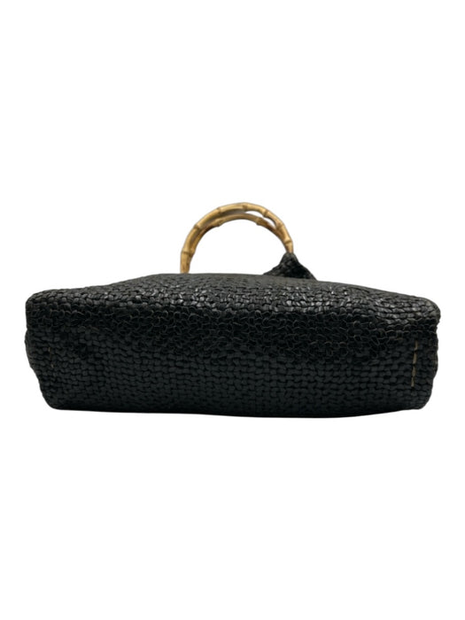 Henry Beguelin Black & Beige Leather Bamboo Handle Woven Toggle Bag Black & Beige / M/L