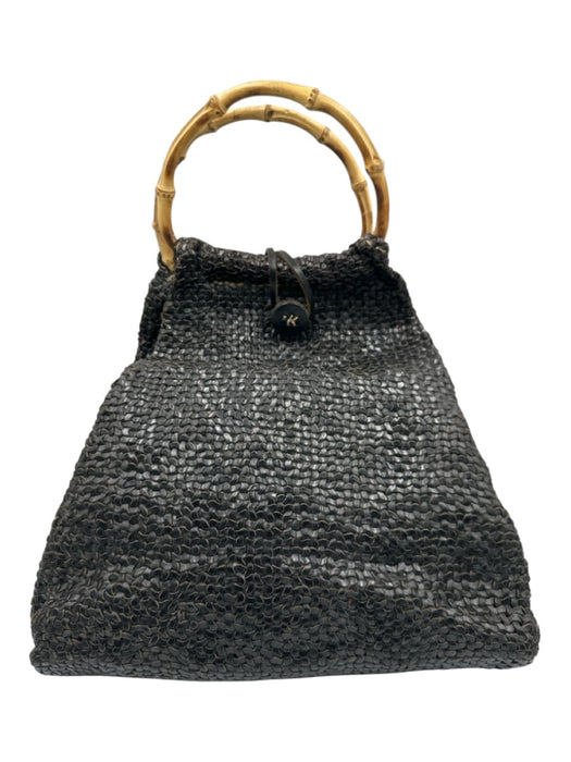 Henry Beguelin Black & Beige Leather Bamboo Handle Woven Toggle Bag Black & Beige / M/L