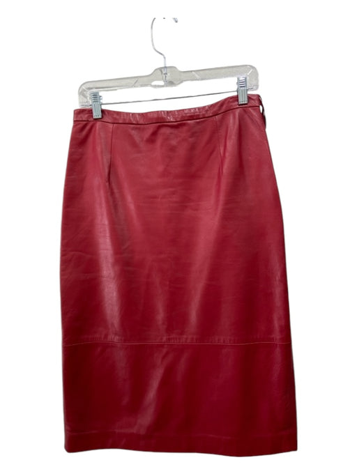 Tibi Size 6 Red Leather Pencil Back Zip Knee Length Skirt Red / 6