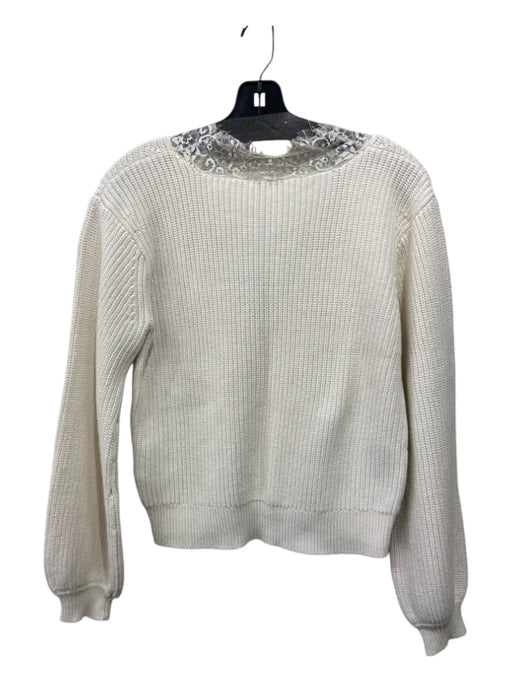 Joie Size XS Cream Cotton Rib Knit Lace Edging V Neck Crop Sweater Cream / XS