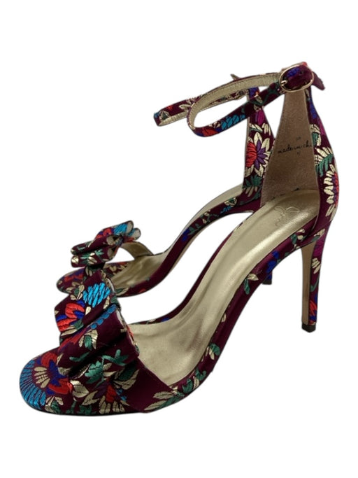 Joie Shoe Size 38 Burgundy Print Satin Floral Metallic Thread Stiletto Pumps Burgundy Print / 38