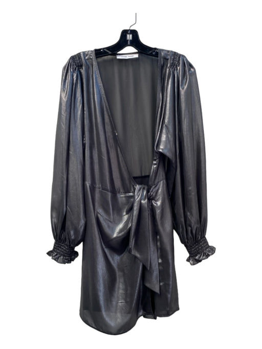 Samsoe Samsoe Size S Black Polyester Wrap Long Balloon Sleeve Sheer Dress Black / S