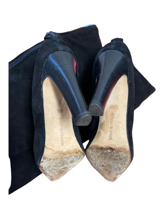 Manolo Blahnik Shoe Size 36.5 Black Suede & Leather Knee High Back Zip Boots Black / 36.5