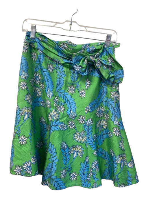 Lily Pulitzer Size 0 Green & Blue Lined Floral Bow Side Zip Skirt Green & Blue / 0