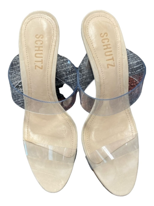Schutz Shoe Size 7 Tan & Clear Plastic Almond shape Strappy Pump Open Heel Shoes Tan & Clear / 7