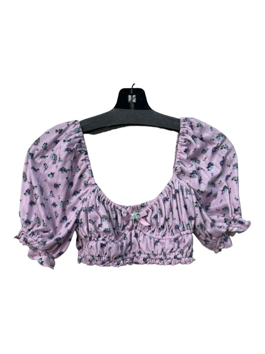 For Love & Lemons Size XS Pink & Multi Polyester floral print Puff Sleeves Top Pink & Multi / XS