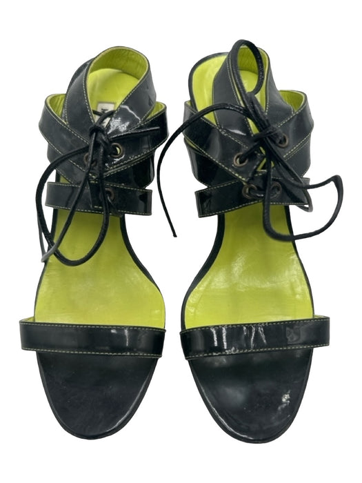 Manolo Blahnik Shoe Size 36.5 Black & Green Patent Leather lace up Sandals Black & Green / 36.5