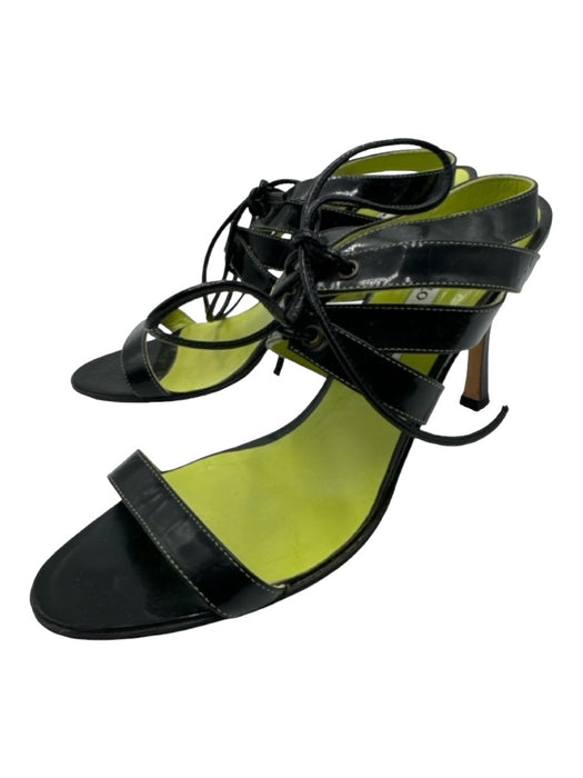 Manolo Blahnik Shoe Size 36.5 Black & Green Patent Leather lace up Sandals Black & Green / 36.5