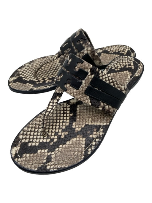 Tory Burch Shoe Size 6.5 Gray & Black Snake Embossed Flip Flop Logo Sandals Gray & Black / 6.5