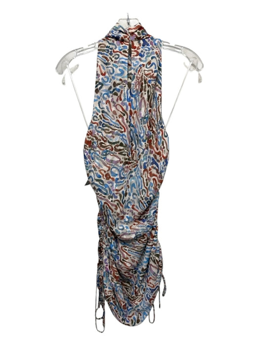 Amanda Uprichard Size M White, Blue & Multi Polyester Sleeveless High Neck Dress White, Blue & Multi / M