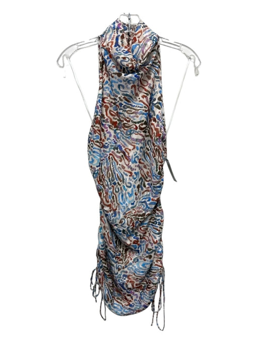 Amanda Uprichard Size M White, Blue & Multi Polyester Sleeveless High Neck Dress White, Blue & Multi / M