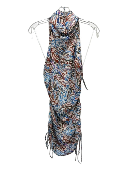 Amanda Uprichard Size M White, Blue & Multi Polyester Sleeveless High Neck Dress White, Blue & Multi / M