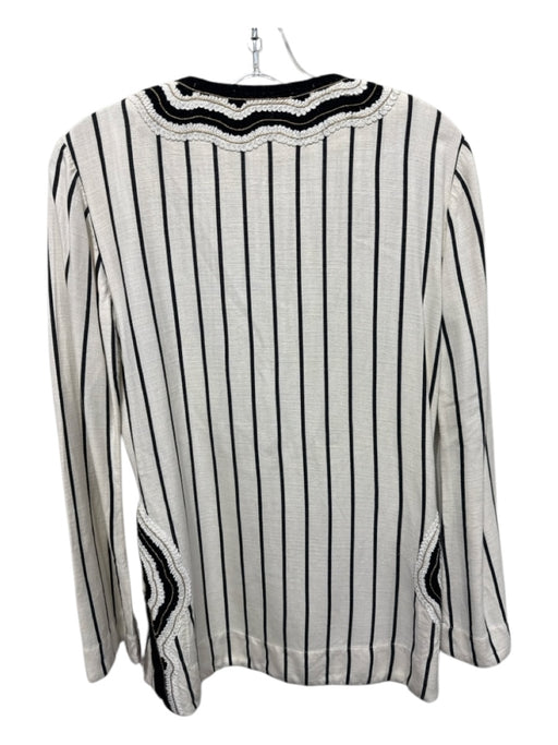 Tory Burch Size 0 White & Black Cotton Long Sleeve Stripe V Neck Tunic Top White & Black / 0