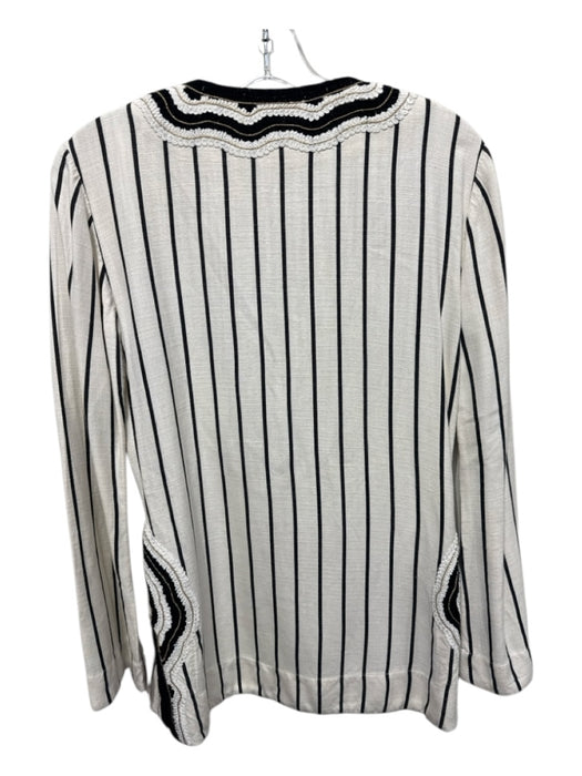 Tory Burch Size 0 White & Black Cotton Long Sleeve Stripe V Neck Tunic Top White & Black / 0