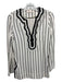 Tory Burch Size 0 White & Black Cotton Long Sleeve Stripe V Neck Tunic Top White & Black / 0