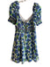 Alice + Olivia Size 4 Blue & Green Cotton V Neck Short Puff Sleeve Floral Dress Blue & Green / 4