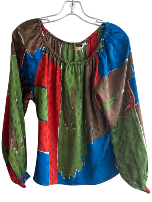 Tory Burch Size 2 Multi Silk Off Shoulder Elastic Neck Long Sleeve Top Multi / 2