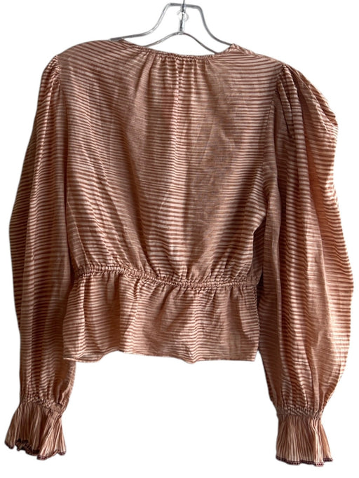 Ulla Johnson Size 2 Orange Cotton Tie V Neck Long Sleeve Horizontal Stripe Top Orange / 2