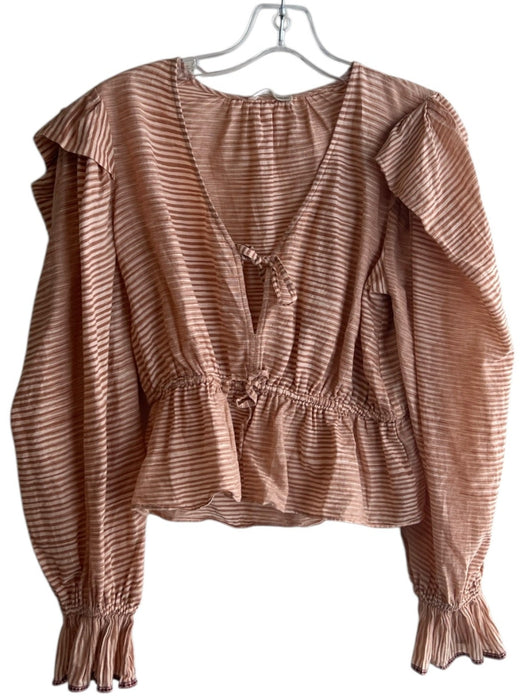 Ulla Johnson Size 2 Orange Cotton Tie V Neck Long Sleeve Horizontal Stripe Top Orange / 2