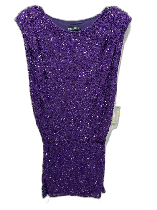 Retrofete Size S Purple Nylon Shoulder Pads Beaded Sleeveless Mini Dress Purple / S