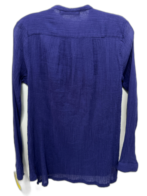 Banjanan Size S Deep Purple Cotton Semi Sheer Pom Pom V Neck Long Sleeve Top Deep Purple / S