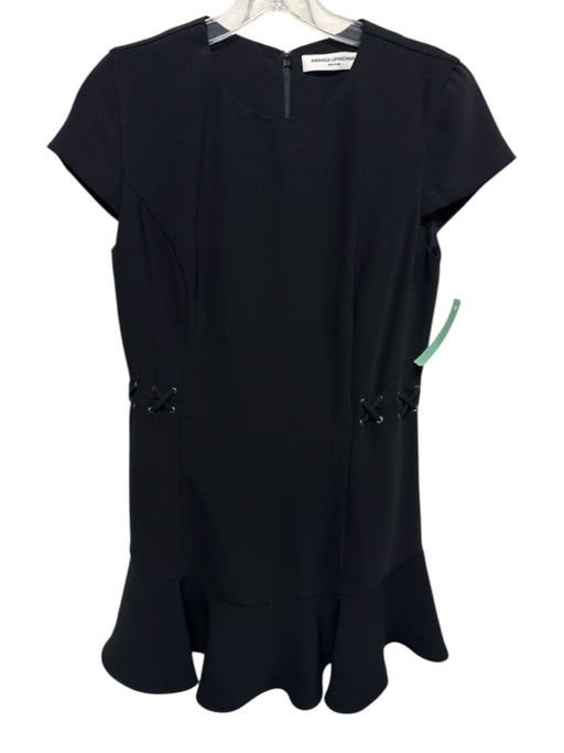 Amanda Uprichard Size S Black Polyester Short Sleeve Laced Flare Hem Mini Dress Black / S