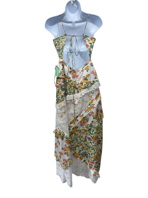 For Love & Lemons Size S White, Green, Yellow Polyester Sleeveless Lace Dress White, Green, Yellow / S