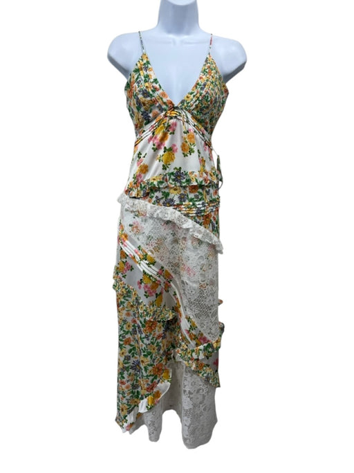 For Love & Lemons Size S White, Green, Yellow Polyester Sleeveless Lace Dress White, Green, Yellow / S
