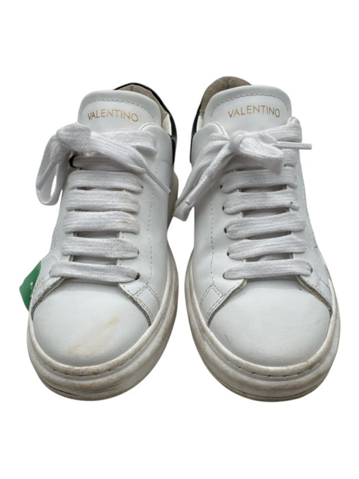 Valentino Shoe Size 7 White & Black Leather Lace Up Low Top Color Block Sneakers White & Black / 7