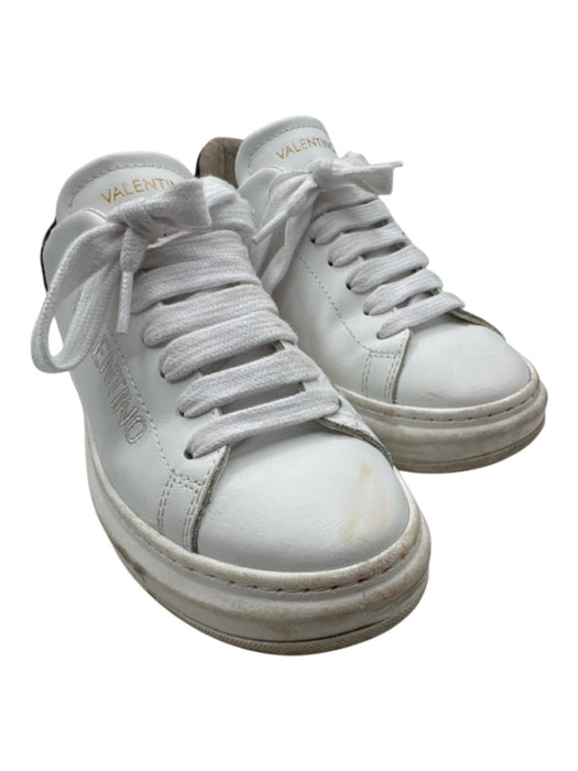 Valentino Shoe Size 7 White & Black Leather Lace Up Low Top Color Block Sneakers White & Black / 7