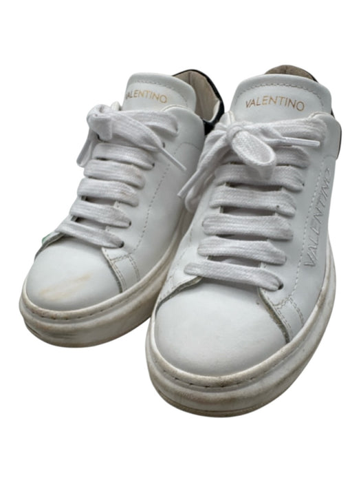 Valentino Shoe Size 7 White & Black Leather Lace Up Low Top Color Block Sneakers White & Black / 7